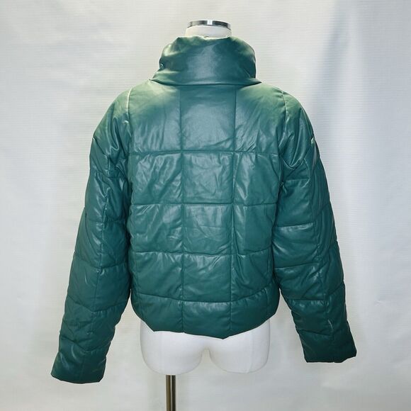 Windsor Love Tree Vegan Leather Puffer Crop Jacket Womens Size Large, Green - Picture 3 of 16